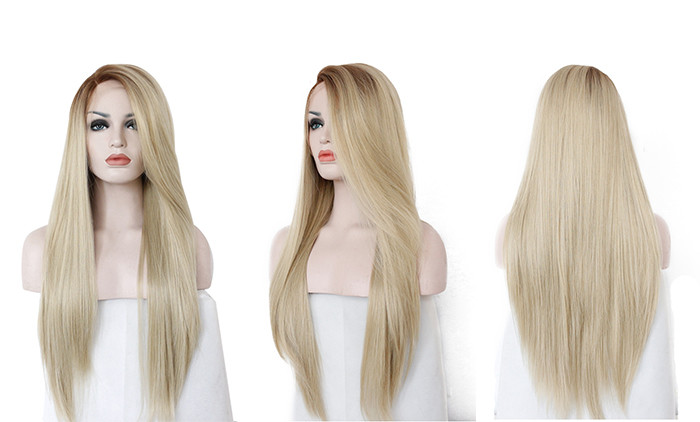 Half Hand Tied Cosplay Sexy Light Yellow Synthetic Wigs 26 Inch For Adult Makeup