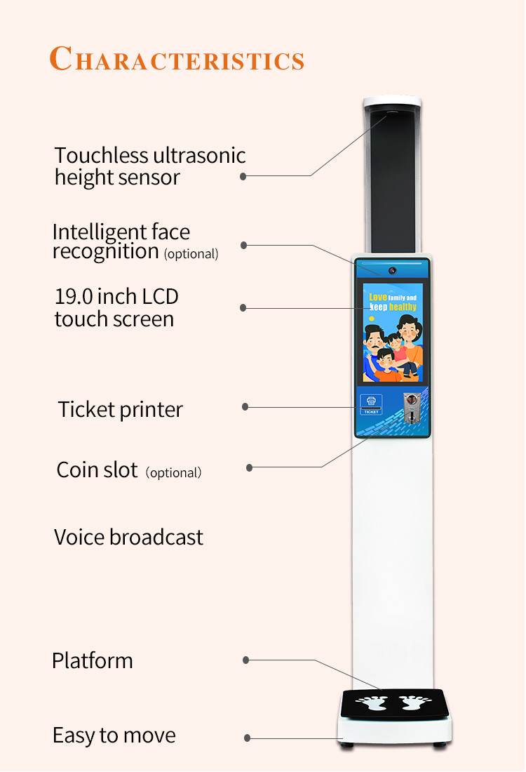 Hd Lcd Screen Display Size Ultrasonic Height And Weight Machine