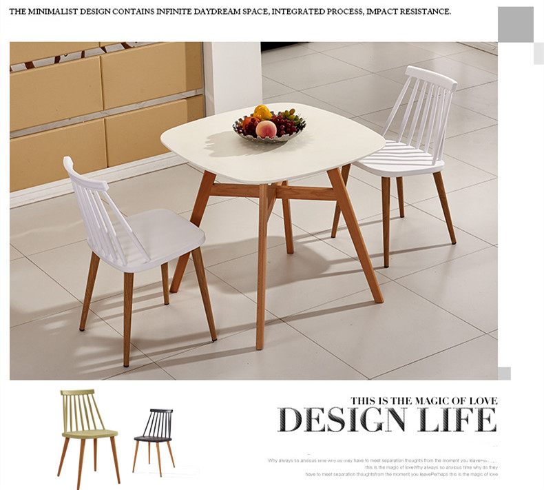 Small Non Slip Plastic Dining Chairs With Wood Print Transfer Iron Legs