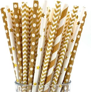 Quality No Plastic Party Drinking Bendable Gold Striped Paper Straws wholesale