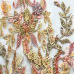 Fashion Beaded 3D Applique Lace Fabric Handmade Embroidery For Bridal Dress