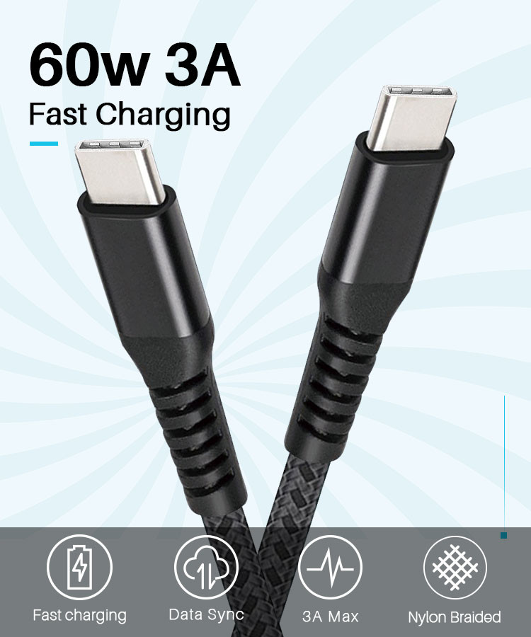 60W 3A Type C To Type C Charging Cable SR Enhanced Protection