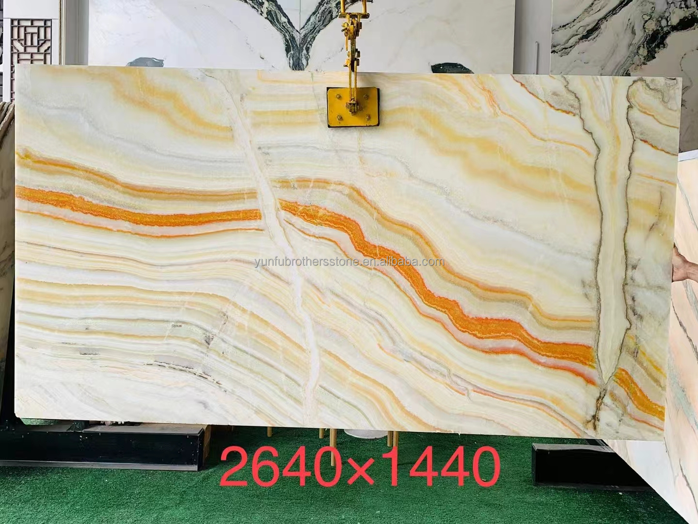Hotel Table Furniture Design with Natural Stone Bookmatched Rainbow Onyx Marble Slab