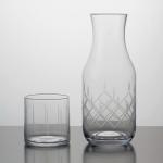 Hand Blown 30 Ounce Glass Water Pitcher Lead Free Engraved Bedside Carafe With