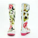 Wear Resistant Knee Length Rubber Boots , Flower Printed Garden Rubber Rain