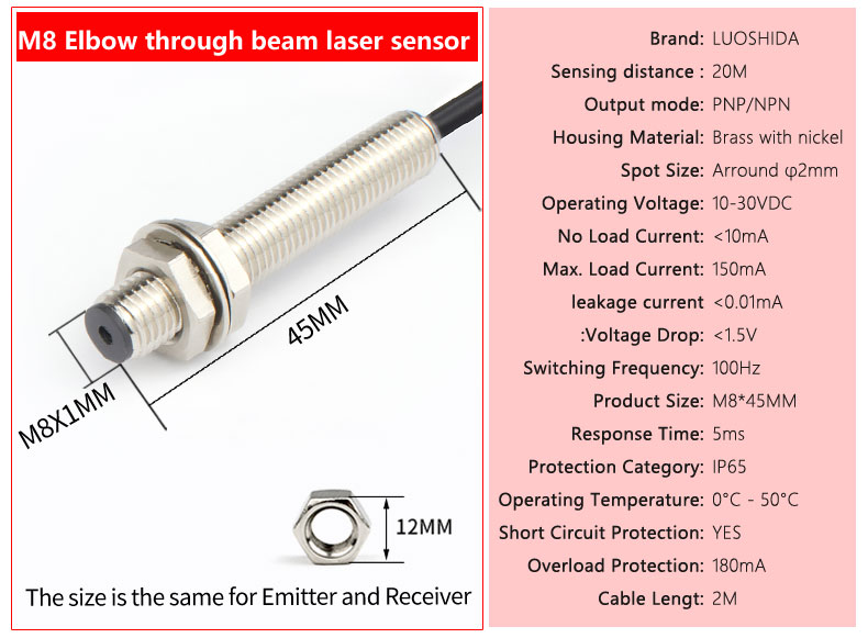 LUOSHIDA DC 3 Wire All Series Through Beam Laser Sensor 20m / 30m Sensing Distance
