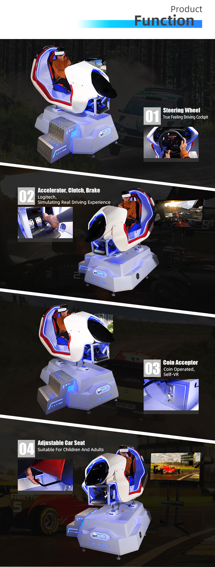 2.5KW Virtual Reality Motorcycle Simulator Water Park VR Car Racing Games