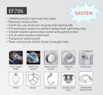 Easten 1000W Stainless Steel Bowl Dough Mixing Machine EF706 / 4.5 Liters