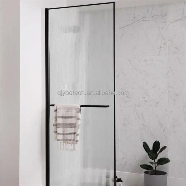 Bathroom French Door Style Solid Structure Reeded Moru Tempered Glass Shower