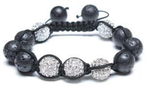 Quality Adjustable Shamballa Bracelet, Lava Rock Rounds/Crystal Rhinestone Ball wholesale