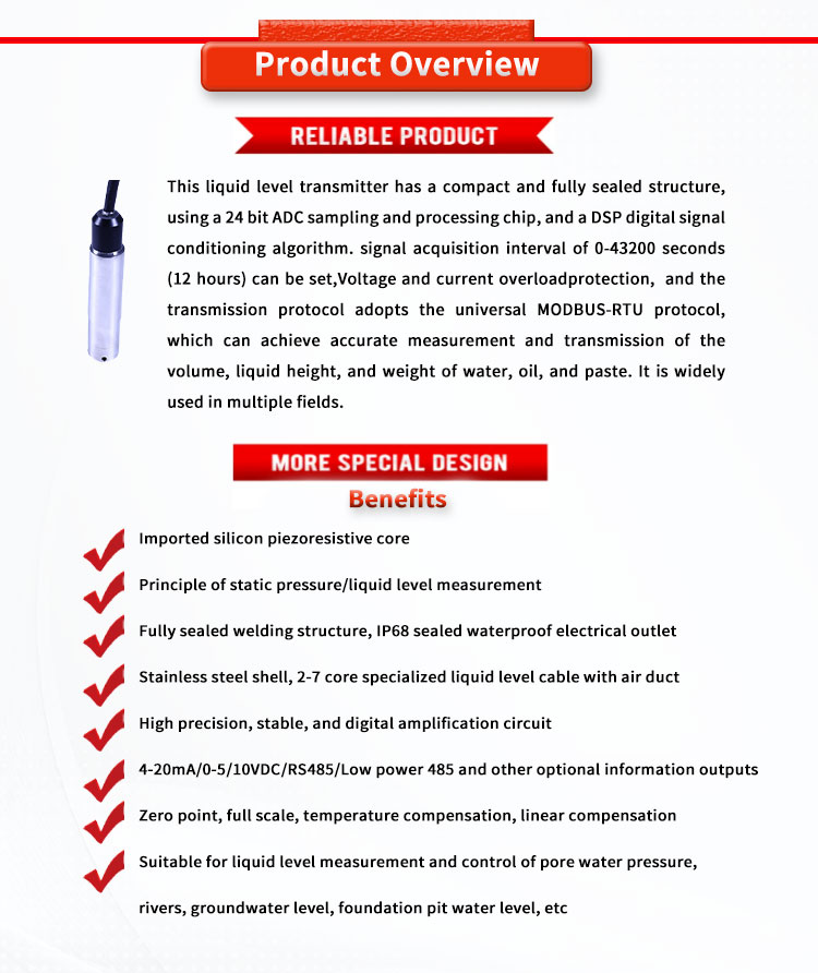 24VDC Supply UNIVO UBPT500-601 Liquid Level Sensor for Customized Level Measurement