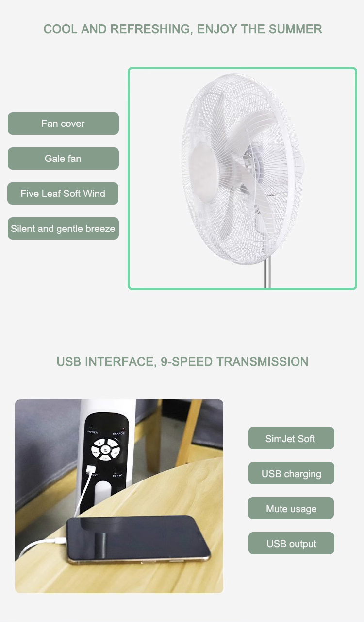 Latest 5 Blades 16/18 Inches Rechargeable Floor Stand Fan Solar Powered Electric Fan With Solar Panel