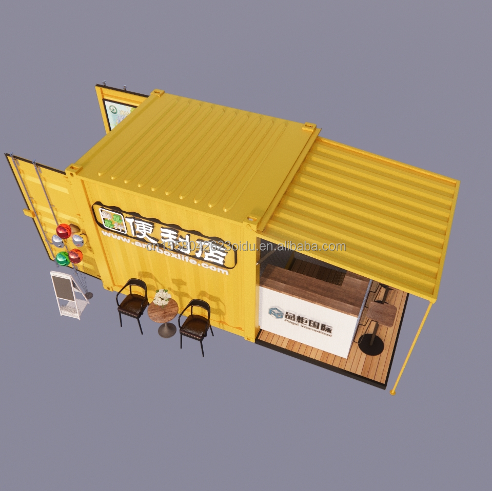 Log Wall 10ft Expandable Steel Container Prefab Container Bar for Outdoor Fast Food Modified Shipping Container Houses