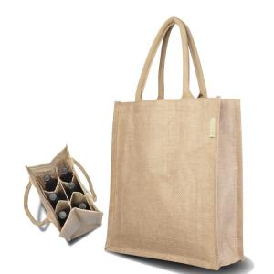 Quality Packing 6 Bottle Wine 27x18x30cm Burlap Shopping Bag wholesale