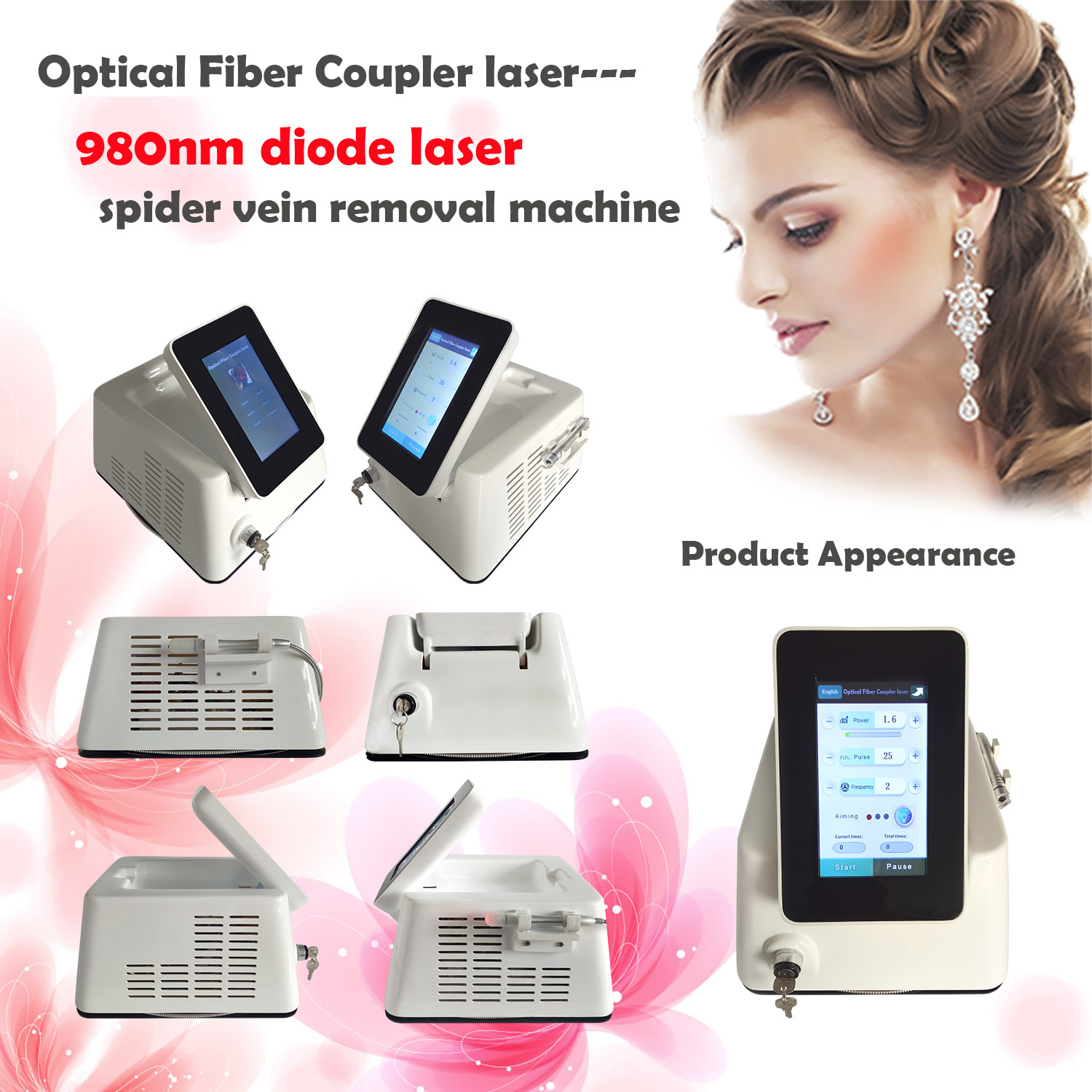 980nm Facial Thread Vein Removal Machine Diode Laser Vascular Therapy Device