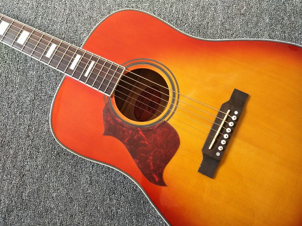 Left hand Acoustic guitar Cherry Sunburst hummingbird Acoustic Guitar+Factory customization