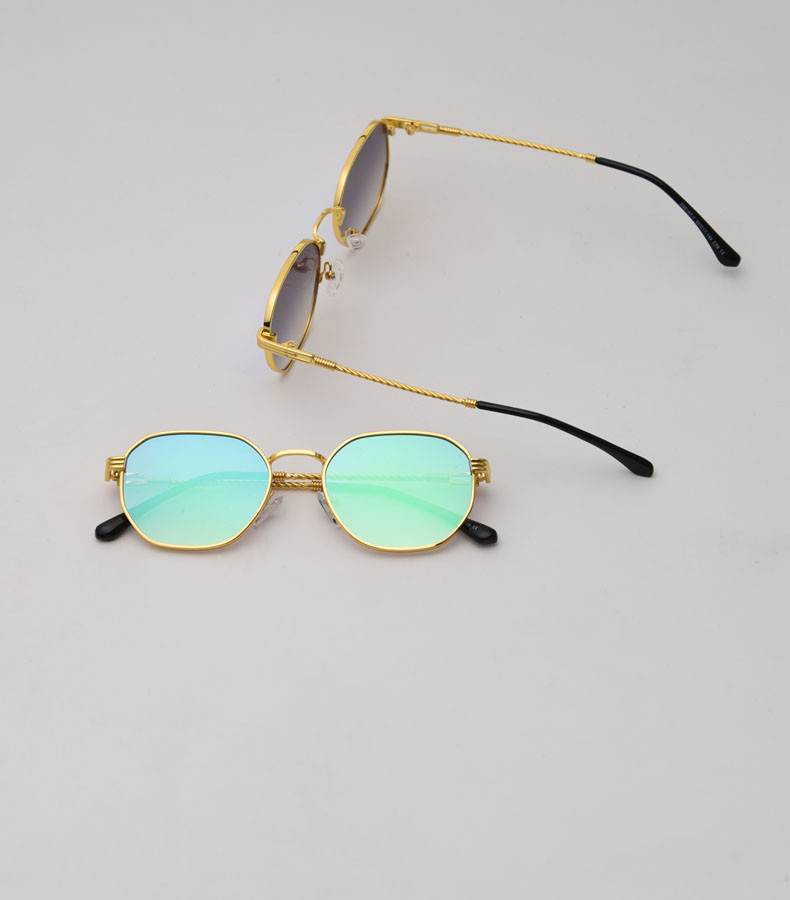 Men Women Polygon Frame Sunglasses Reflective Personality Small Frame Plain Lens Glasses