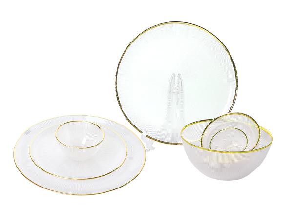 Gold Rim Hammered Lead Free 26mm Glass Bowls For Home, Embossed Glass Bowls