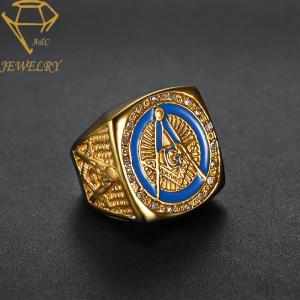 Quality Gold Blue Lodge Stainless Steel Past Master Ring wholesale