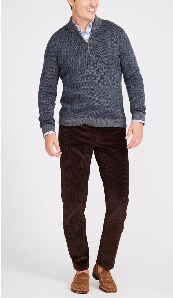 12GG Mens Grey Quarter Zip Sweater , 55 Cotton 45 Modal Polo Pullover Sweater