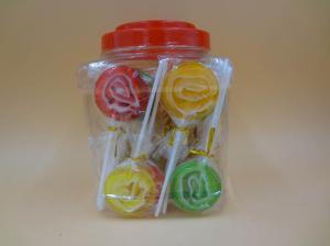 Quality Round shape Assorted fruit Flavor Round Flat Large Swirl Lollipops / Hard Candy Food With PVC Jars wholesale