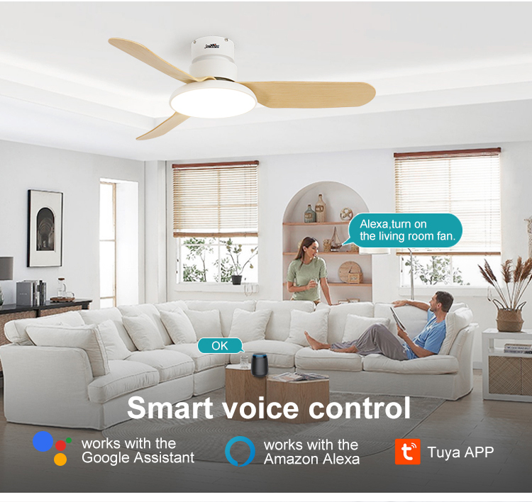 Nordic Style Flush Mounted LED Ceiling Fan with 3 Blades and 6000k Color Temperature