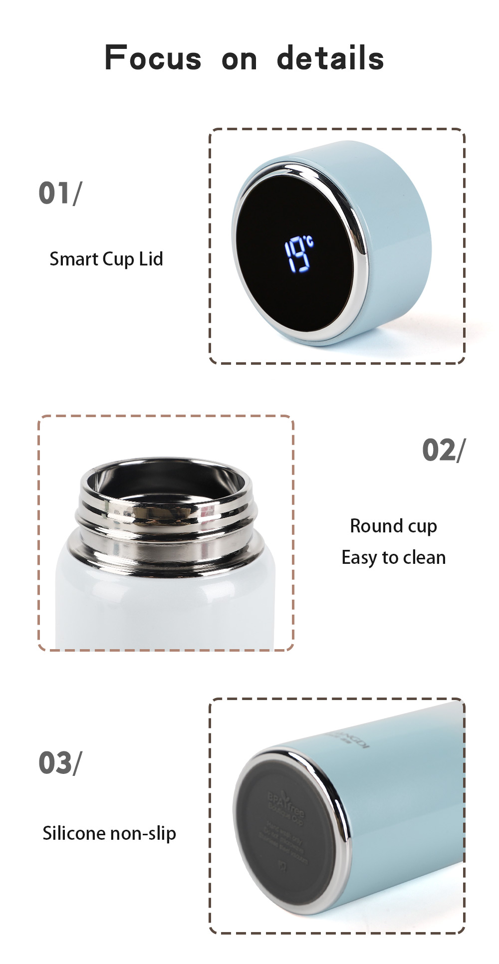 High Quality Stainless Steel Compact Convenient and Long Term Heat Preservation Intelligent Temperature Display Cup