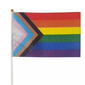Quality Printed Handheld Progress Pride Flag Waterproof LGBT Rainbow Flag wholesale
