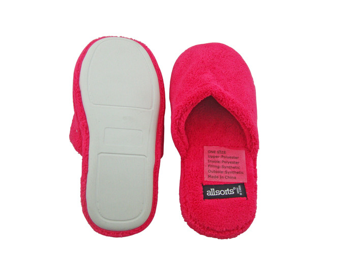 Soft Rose Red Disposable Hotel Slippers Indoor Non - slip Flooring Short Plush
