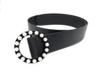 Black Women's Fashion Leather Belts With Round Pearl Buckle 4.5cm Width