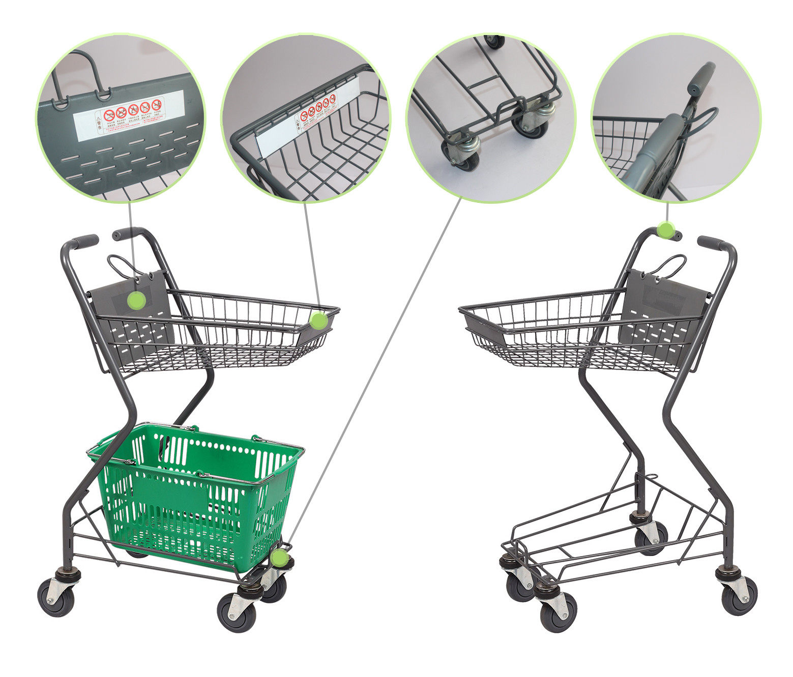 Japan Style Gray Supermarket Trolley Cart Grocery Store Shopping Cart CE
