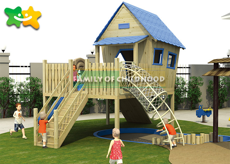 LLDPE Wooden Playground Slide , Garden Swing Slide Wooden Plastic Parts Components