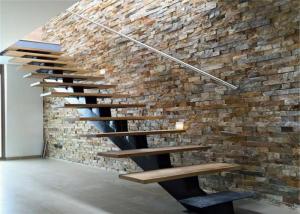 Quality Indoor Straight Flight Staircase With Solid Wood Treads / Laminated Glass Treads wholesale