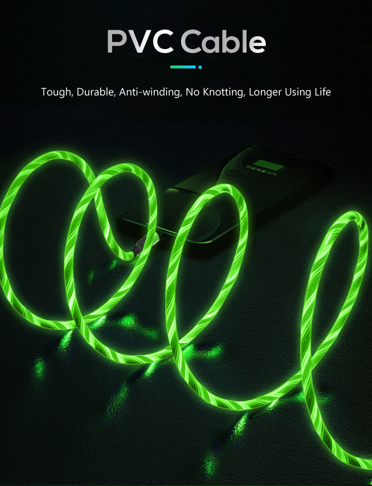 LED Flowing 5V 3A 9V Usb Type C Magnetic Charging Cable