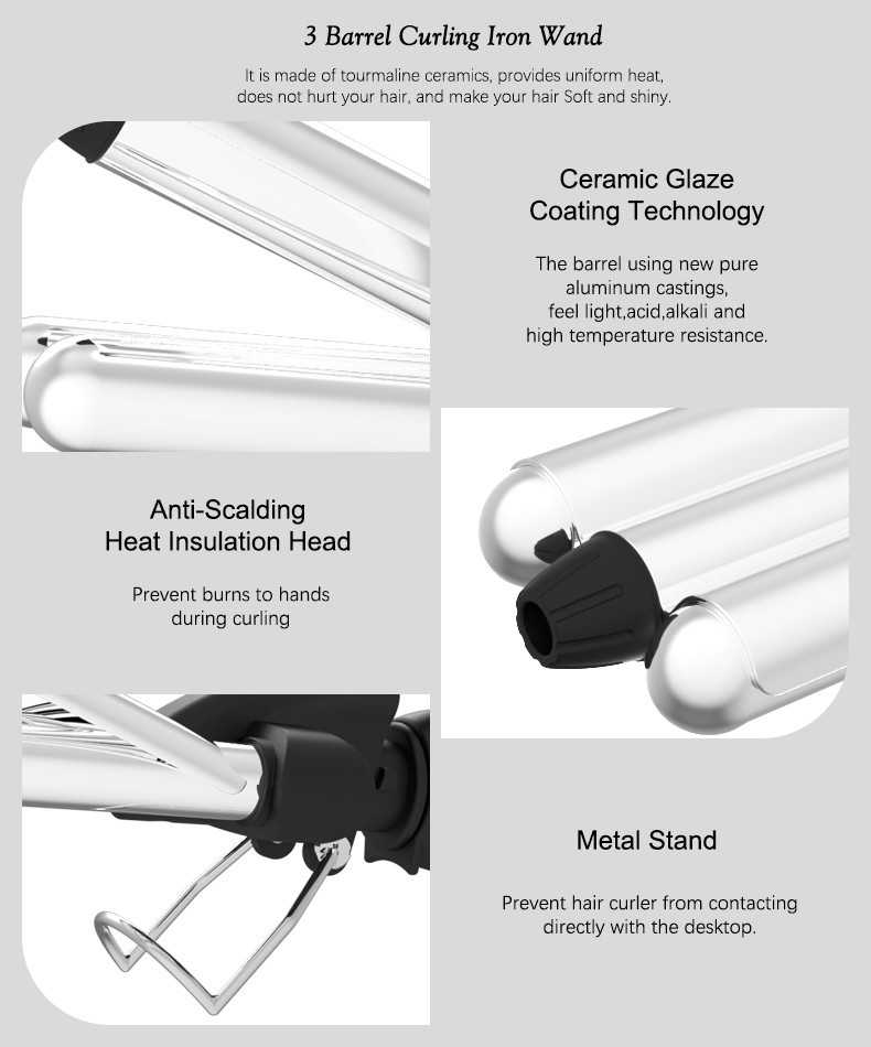 Three Barrel Curling Iron Mini Hair Curler Aluminum Plate Wave Formers