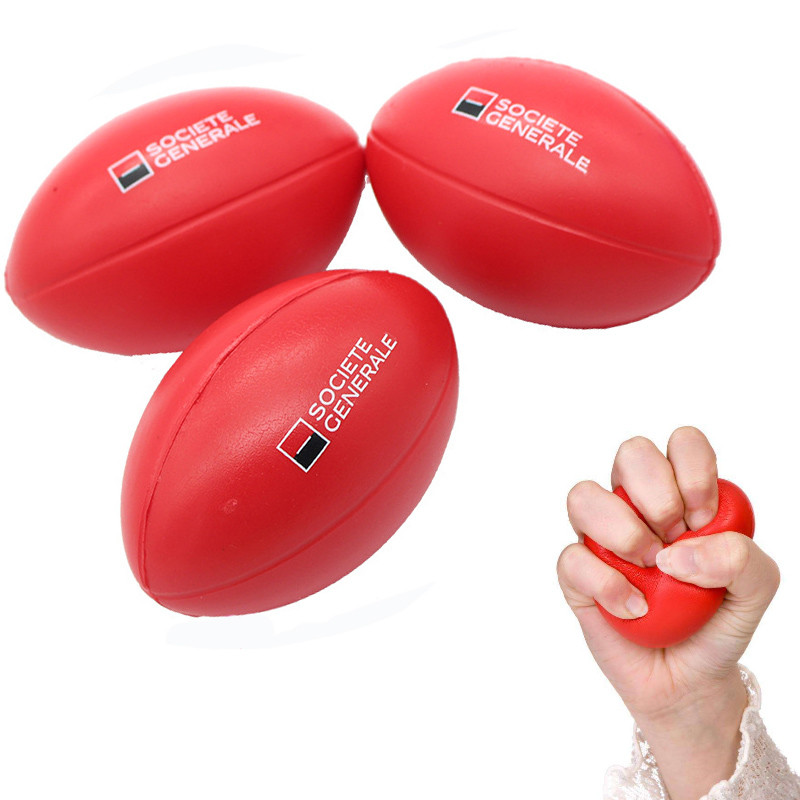 Promotional Plain rugby anti stress ball 9.4*6.1cm PU logo customized