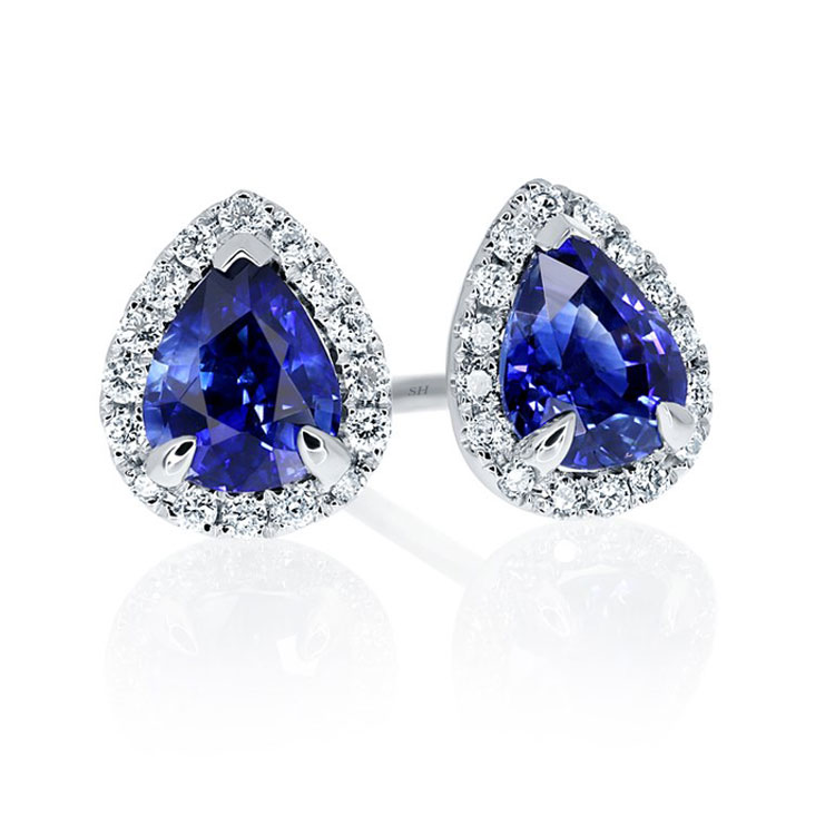 Blue and White CZ Diamonds 925 Sterling Silver Heart Stud Earrings for Custom Jewelry