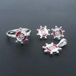 Cute Children Silver Jewellery Plated Rhodium Ship Wheel Helm Rudder Set Jewelry