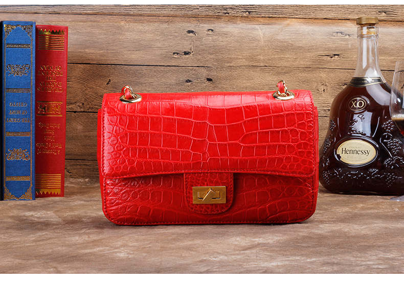 Luxury Genuine Crocodile Belly Skin Gold Hardware Lady Evening Flap Purse Alligator Leather Women Single Shoulder Bag