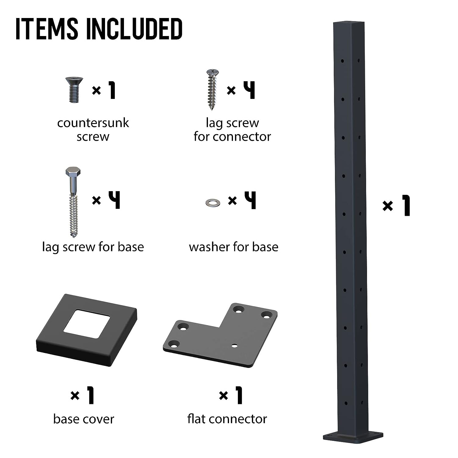 Cable Railing Post 36"x2"x2" Steel Square Corner Post Pre-Drilled Wood Deck Stair Post with Flat Top Connector