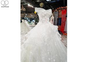 Quality Beaded Off Shoulder White Wedding Gown Colorful Flowers Back Bandage Long Tail wholesale