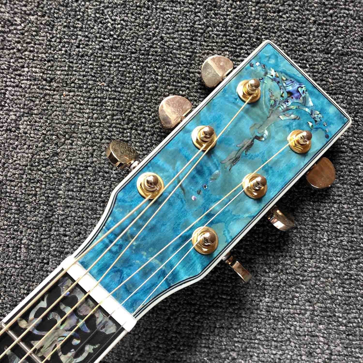 Custom Solid Spruce 41 Inch D Style Acoustic Guitar Abalone Ebony Fingerboard Water Ripple Maple Acoustic Electric Guita