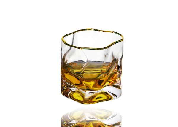 Golden Rim Hand Blown 95mm 7 Oz Twist Whiskey Glasses Irregular Shape, Lead Free