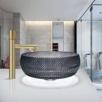 Italian Design Crystal Glass Vessel Basins Transparent Black Color Countertop