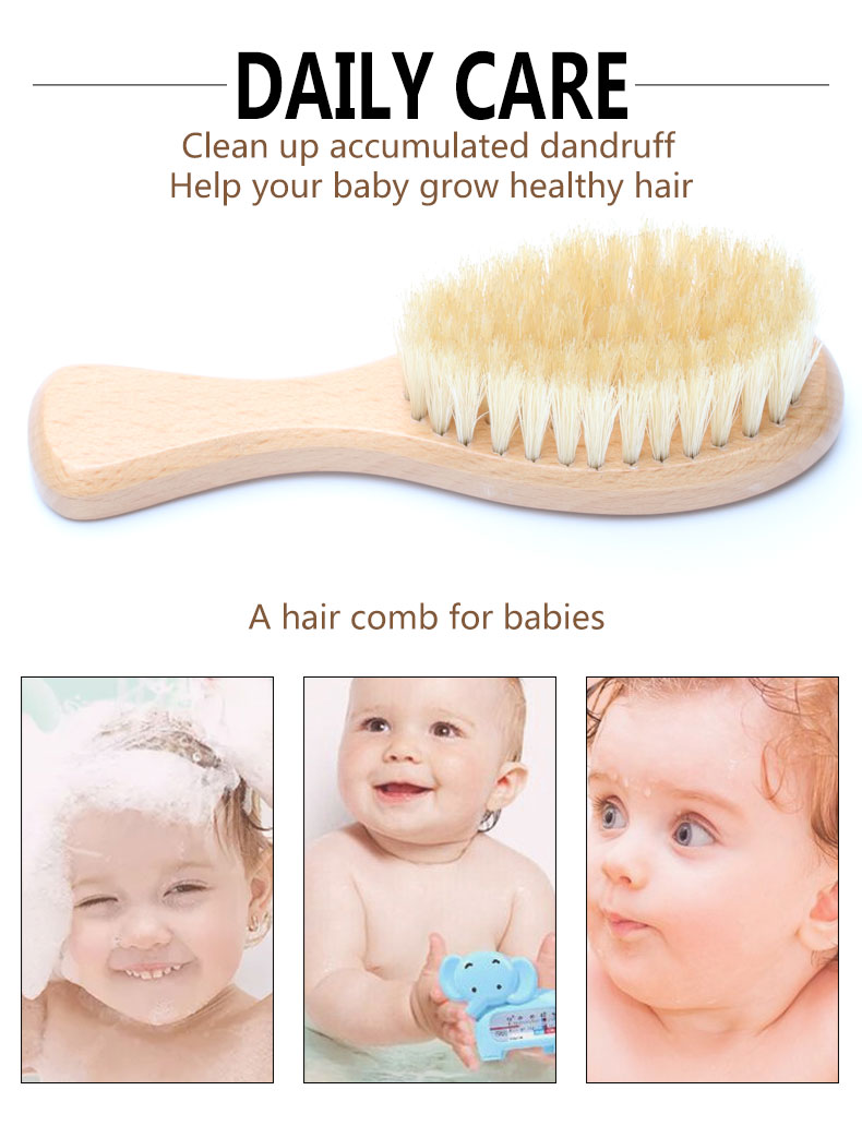Natural Super Soft Baby Brush Boar Bristle Wooden Handle Baby Bath Brush