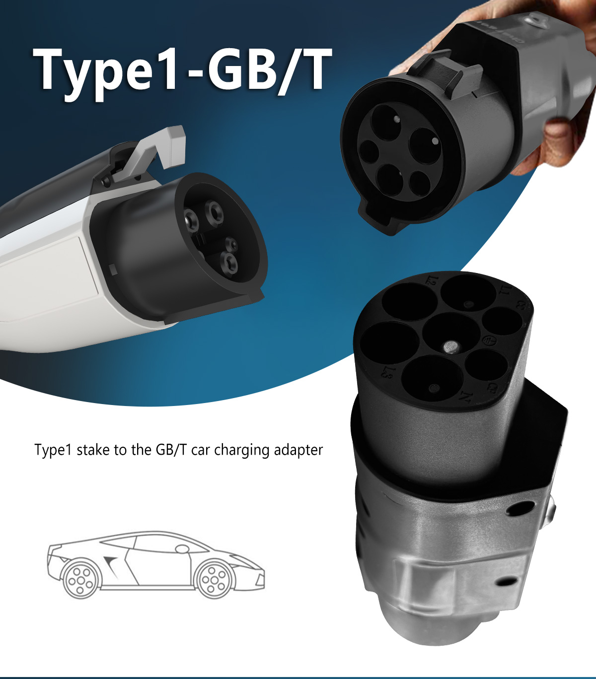 Black 7KW 32A 220V Type1/J1772 to Gbt Electric Vehicle Charger Adapter for Car Charging Connector Converter Electric