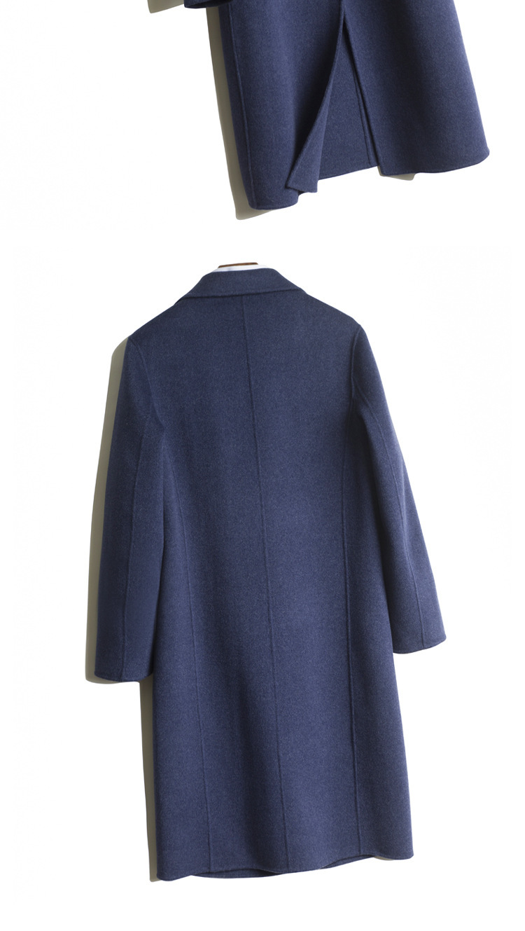 Men's Autumn Winter Lapel Turn-down Collar Double-Breasted Long Slim Woollen Overcoat