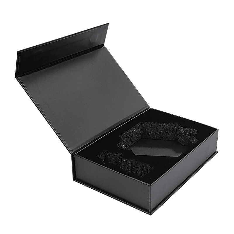 Custom Black Matte Stamped Gold Logo Magnetic Gift Jewelry Paper Box With Foam Insert