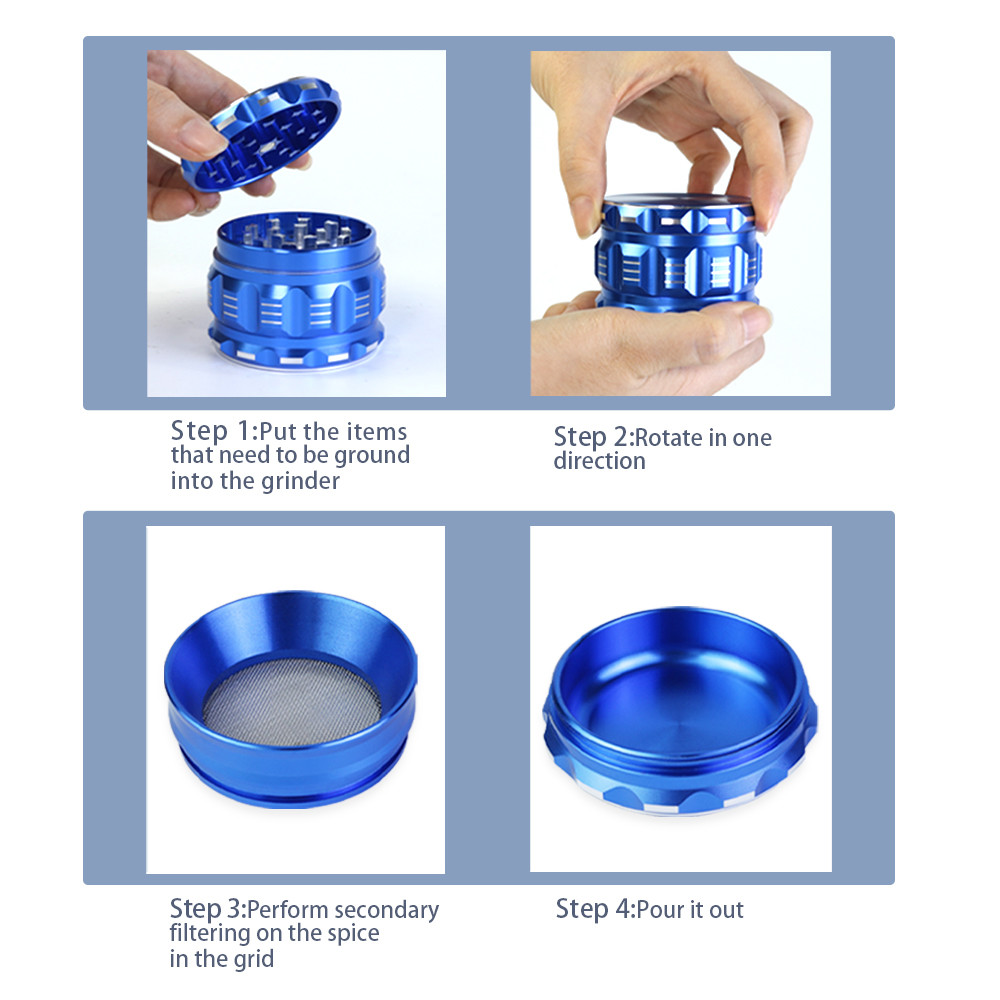 Customized Cnc Aluminum Parts Tobacco Spice Herb Grinder Blue Anodizing