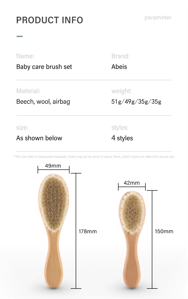 Customized LOGO Baby Brush And Comb Set Wooden Baby Hair Brush With Goat Bristle